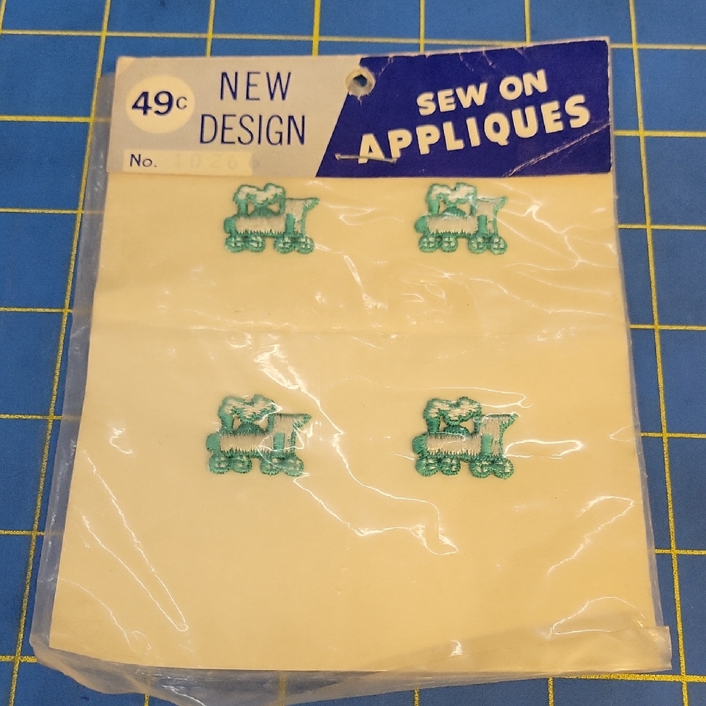 Vintage Sew On Appliques with Green Train Design Set of 2 New
